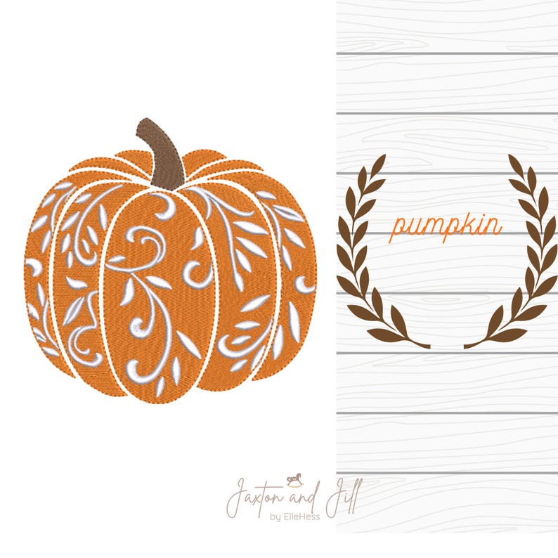 Floral Fall Pumpkin embroidery file, machine embroidery sketch pumpkin, halloween pumpkin, autumn embroidery, jack-o-lantern design