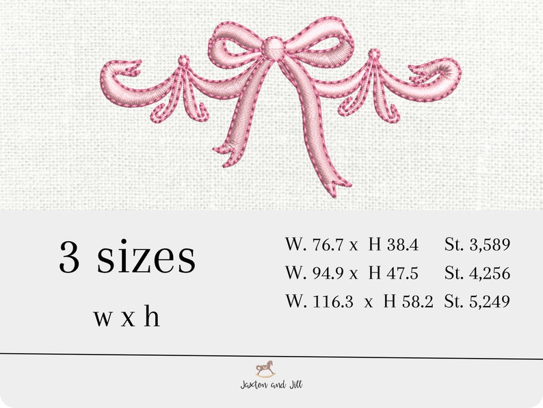 Satin ribbon bow embroidery designs pretty bow multiple sizes, quick stitch, monogram accent, 3 sizes bow embroidery design machine image 3