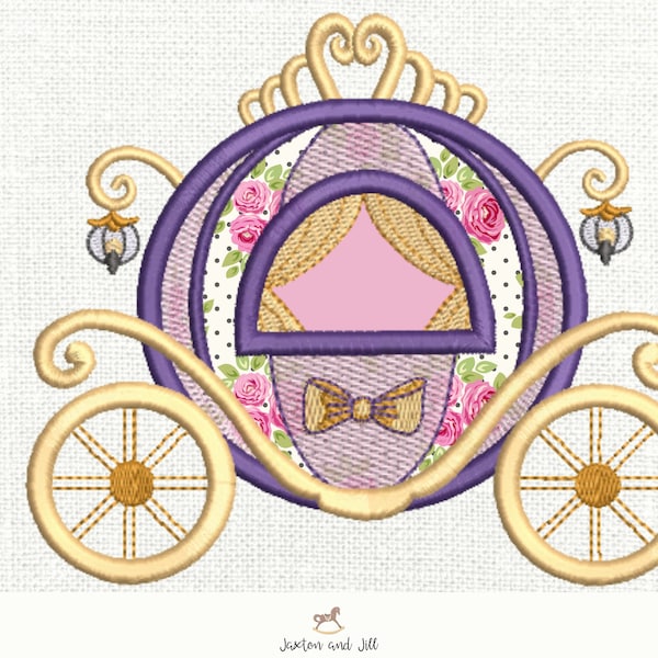 Princess carriage applique machine embroidery design, Cinderella carriage  embroidery - instant download 5x5, 6x6, 5x7