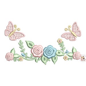 Roses and Butterfly Embroidery Border Design (Digital Download)