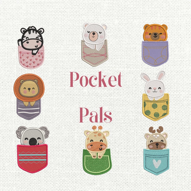 Zoo Animals Set Machine Embroidery Design Pocket Pals Animal Etsy