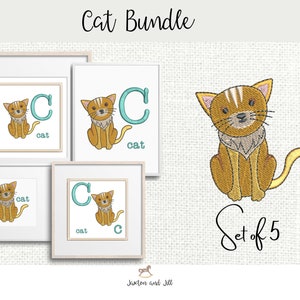 Pacote de bordado para máquina de animais de gato, carta de bordado infantil, bordado infantil, padrões de bordado de zoológico