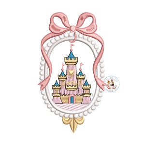 Princess Castle Frame Embroidery Design: Royal Pink Fairy Tale (Instant Download)