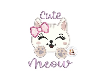 Disegno per ricamo a macchina con applicazione di gatto: gattino (download istantaneo PES)
