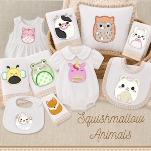 Borduurpatroon van een Squishmallow, schattige dierenbundel voor kinderkamerapplicaties, direct te downloaden.