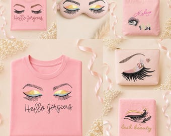 Hello Gorgeous Embroidery Design, Cosmetic Bag Sewing File, Lashes and Makeup Motif