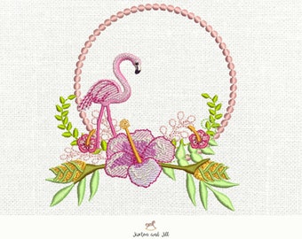 Hibiscus frame embroidery designs - tropical flamingo hibiscus spray  embroidery design machine- instant download