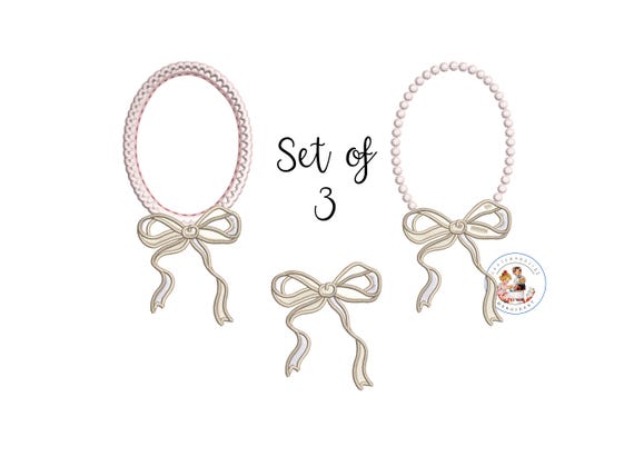 Bow Frame Embroidery Design: Vintage Monogram, Ribbon Stitch (Instant Download)