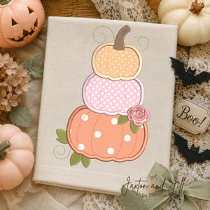 Stacked Pumpkin Applique Embroidery Design, Pastel Halloween Pumpkin, Baby Girl Fall Embroidery,  Vintage Pumpkin, Kitchen Apron Decor