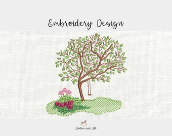 spring tree machine embroidery design, Embroidery design, spring floral garden Embroidery pattern file instant download