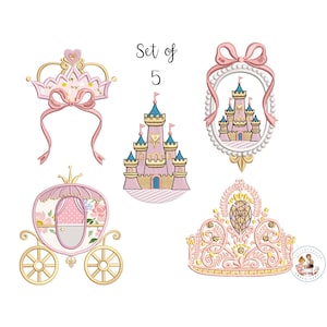 Princess Embroidery Designs Bundle-Royal Castle Frame, Fairy-Tale Princess, Princess Monogram, Crown Applique, Tiara, Applique Carriage