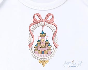 Princess Castle Frame Embroidery Design: Royal Pink Fairy Tale (Instant Download)