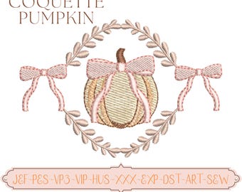 Coquette Pumpkin Embroidery File, Baby Girl Frame Border with Bow, Instant Download