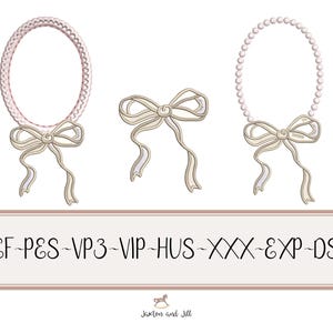 Bow Frame Embroidery Design: Vintage Monogram, Ribbon Stitch (Instant Download) image 2