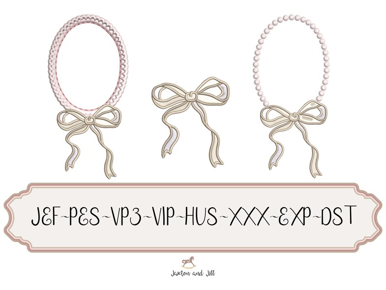 Bow Frame Embroidery Design: Vintage Monogram, Ribbon Stitch (Instant Download) image 2