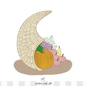 Cornucopia applique machine embroidery design, Thanksgiving applique, Autumn harvest cornucopia design, Fall Machine embroidery Decor