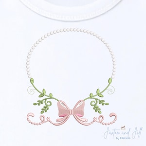 Floral Ribbon Monogram Frame Embroidery Design (PES, JEF)