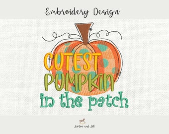 Fall pumpkin machine embroidery design, cutest pumpkin in the patch design instant download 6x6