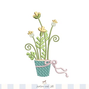 Broderidesign för blomkruka: Cottagecore-växt med rosett (digital nedladdning)