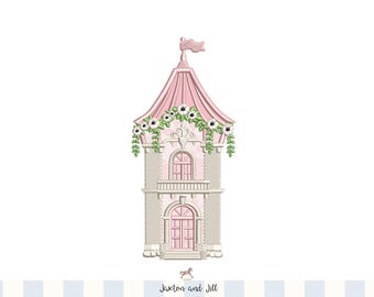 Princess Castle Embroidery Design: Fairytale Tower Applique (5x7 Digital File)