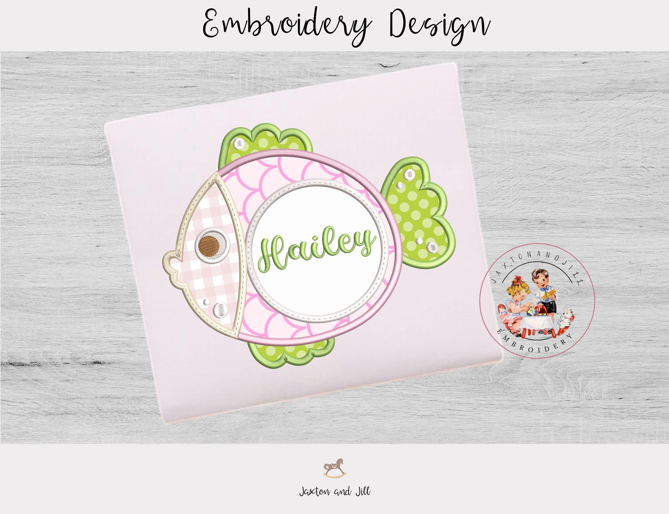 Fish Monogram Frame Applique - Machine Embroidery Design (PES JEF) - Etsy