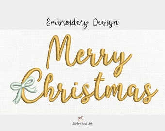 Merry Christmas word art with bow machine embroidery design instant download 4*4 5*5 5*7