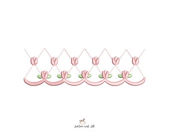 Heirloom Smocking Border Embroidery Design, Pink Tulip Baby Dress File, PES JEF DST