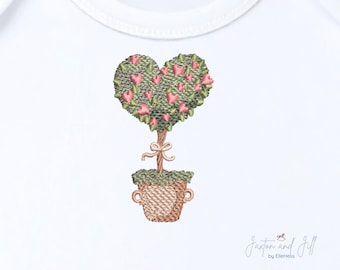 Heart Topiary Embroidery Design, Valentine Tree PES File, Floral Heart Machine Embroidery, Romantic Garden Stitch, Digital Download