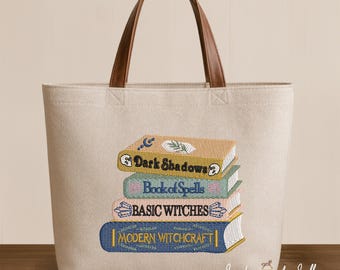 Stacked Books Embroidery Design, Witchy Library Halloween Decor, Digital File for Book Lovers