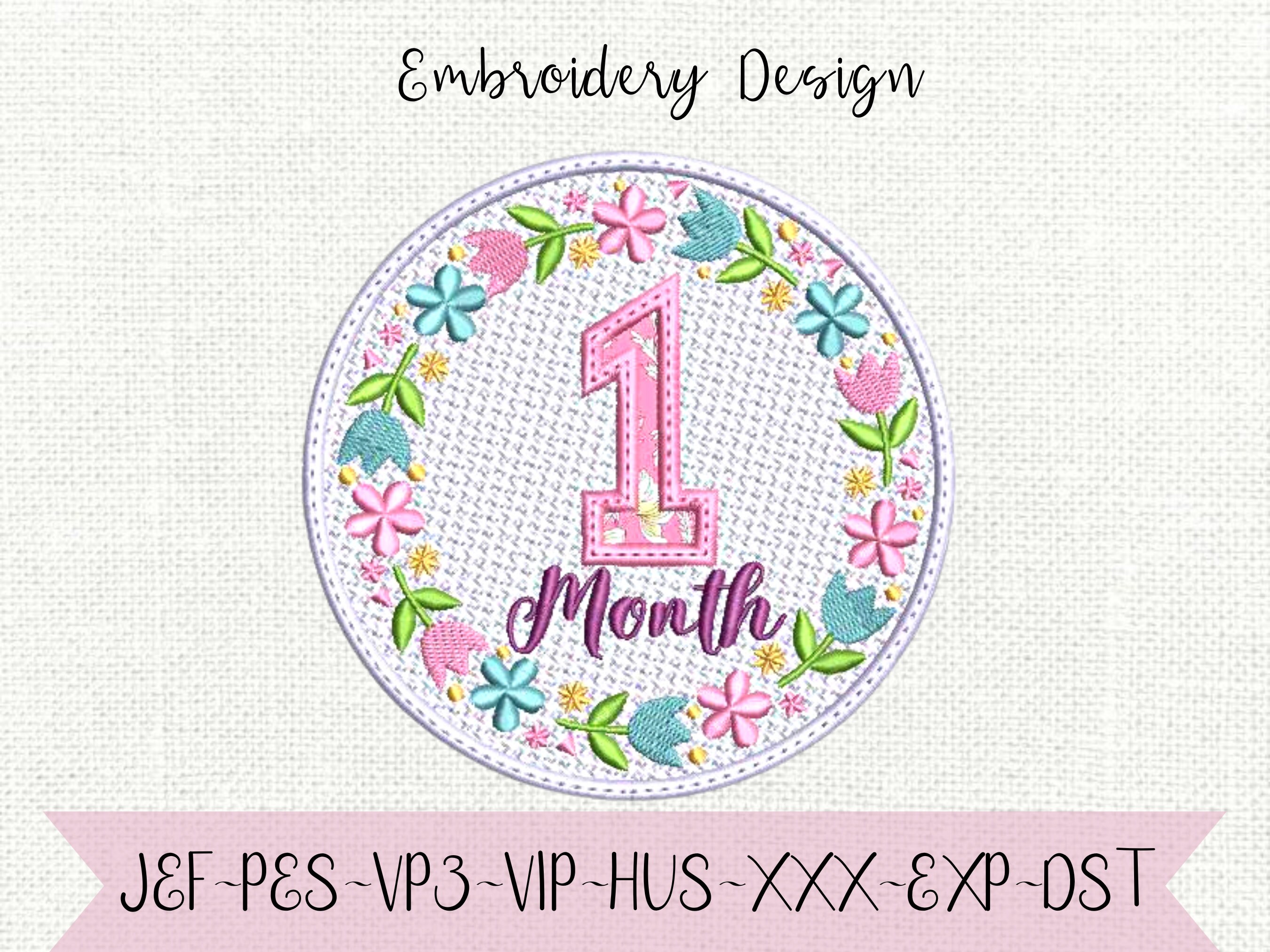 Baby Milestone Embroidery Design: Monthly Number Marker (digital ...