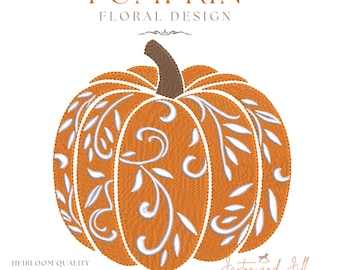 Chinoiserie Pumpkin Embroidery Design, Fall Halloween Decor, Pumpkin Machine Embroidery Design, Floral Fall embroidery Design