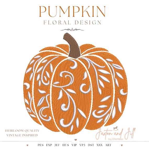 Chinoiserie Pumpkin Embroidery Design, Fall Halloween Decor, Pumpkin Machine Embroidery Design, Floral Fall embroidery Design
