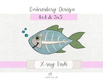 X-ray fish machine embroidery design, embroidery alphabet, kids design, learning embroidery 2 sizes