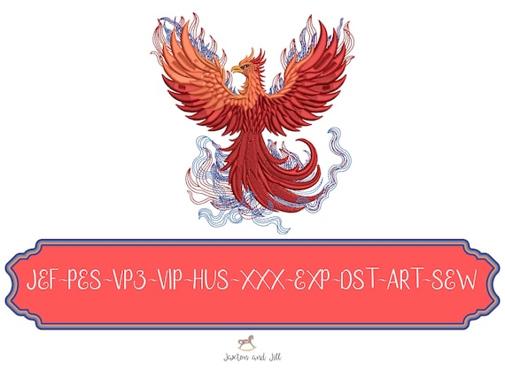 Mythical Phoenix Embroidery Design – Fantasy Firebird (machine