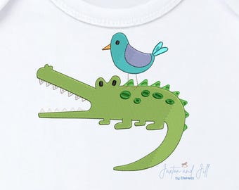 Krokodil und Vogel Stickdatei, Dschungeltier (Digital Design)