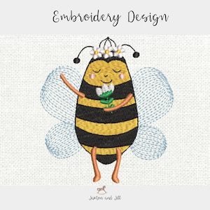 Bee machine embroidery design, Bumble Bee Embroidery Design, Queen Bee, Cute Bugs Bee embroidery, Sweet insects, Instant download 4 sizes