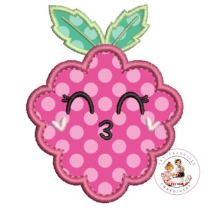 Raspberry Applique Machine Embroidery Design: Kawaii Fruit (Instant Download)