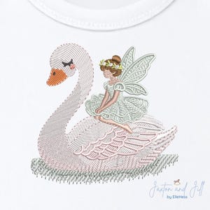 Fairy Swan Embroidery Design, Whimsical Nursery Pattern (Machine Embroidery File)