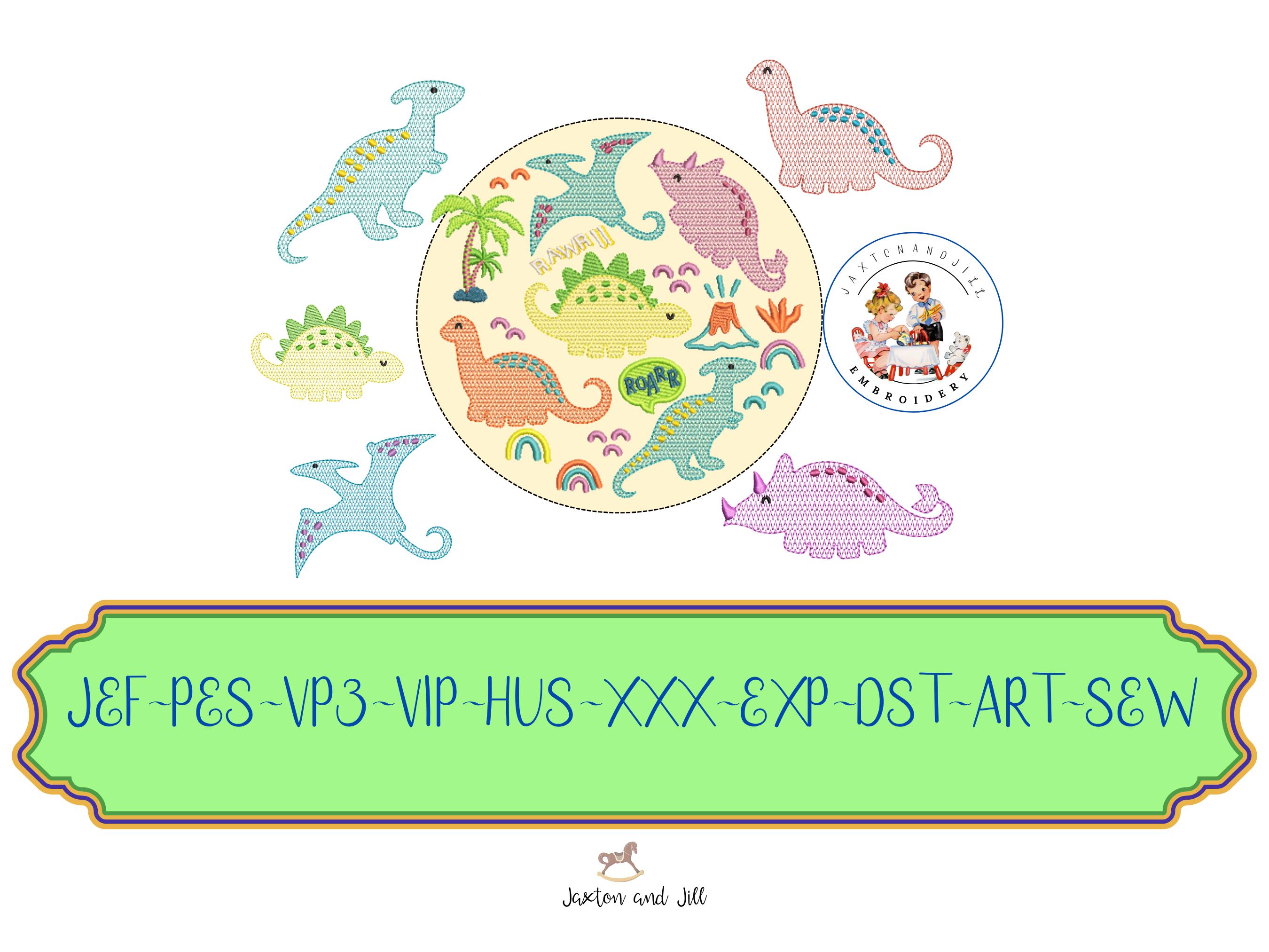 Dinosaur Machine Embroidery Design Set: Sketch Stitch (digital Download ...