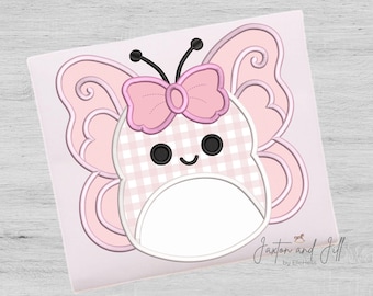Diseño de bordado a máquina con aplique de mariposa: Archivos de bordado para niñas, temática primaveral (descarga instantánea)