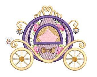 Princess Carriage Applique Machine Embroidery Design (5x5, 6x6, 5x7)