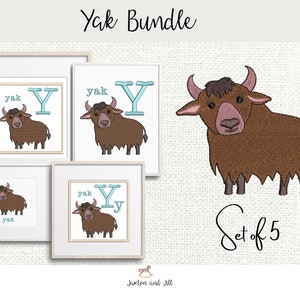 Paquete de bordado de máquina de animales Yak, Carta de bordado para niños, Bordado para niños, Patrones de bordado de zoológico