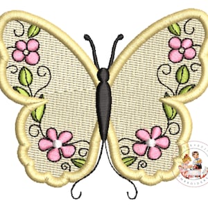 Butterfly Floral Embroidery Design: Satin Applique (Instant Download)