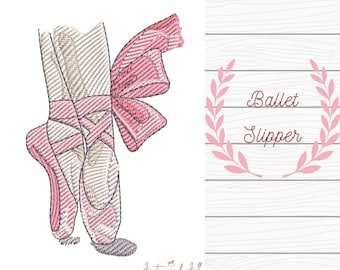 Pink Ballet Slipper, Ballerina Dance Heirloom Pattern, Pointe Shoe Machine Embroidery File for Dance Gifts