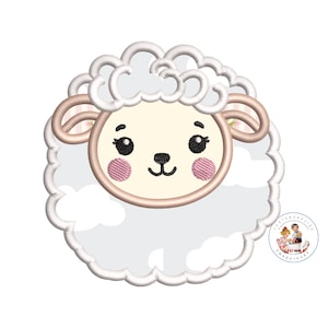 May include: A white fluffy sheep with a pink and white face. The sheep has a cute cartoon style.