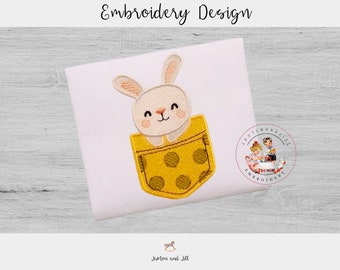 Bunny Rabbit machine embroidery design, pocket pals, animal embroidery, pocket pal animals instant download 4*5 5*5 5*7