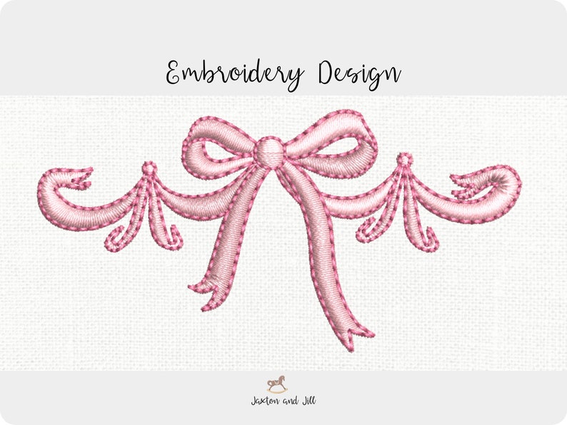 Satin ribbon bow embroidery designs pretty bow multiple sizes, quick stitch, monogram accent, 3 sizes bow embroidery design machine image 1