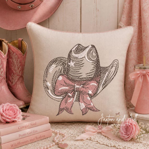 Coquette Cowgirl Hat, Vintage Big Bow Heirloom Bow, Baby Girl Embroidery For Girls, Blanket Bib Towel DIY Craft Project