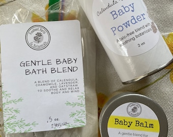 Natural Baby Bundle - Baby Powder, Balm, and Bath Herbs