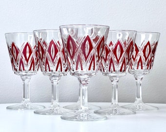 VMC Reims Crystal (France) Sherry/Port Glasses, in Ruby (set x6)